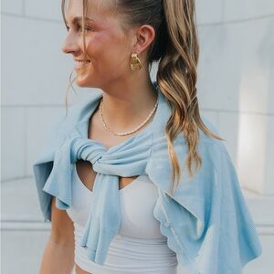 Cable & Gauge Scalloped Light Blue Cardigan, worn once for photoshoot, newish!